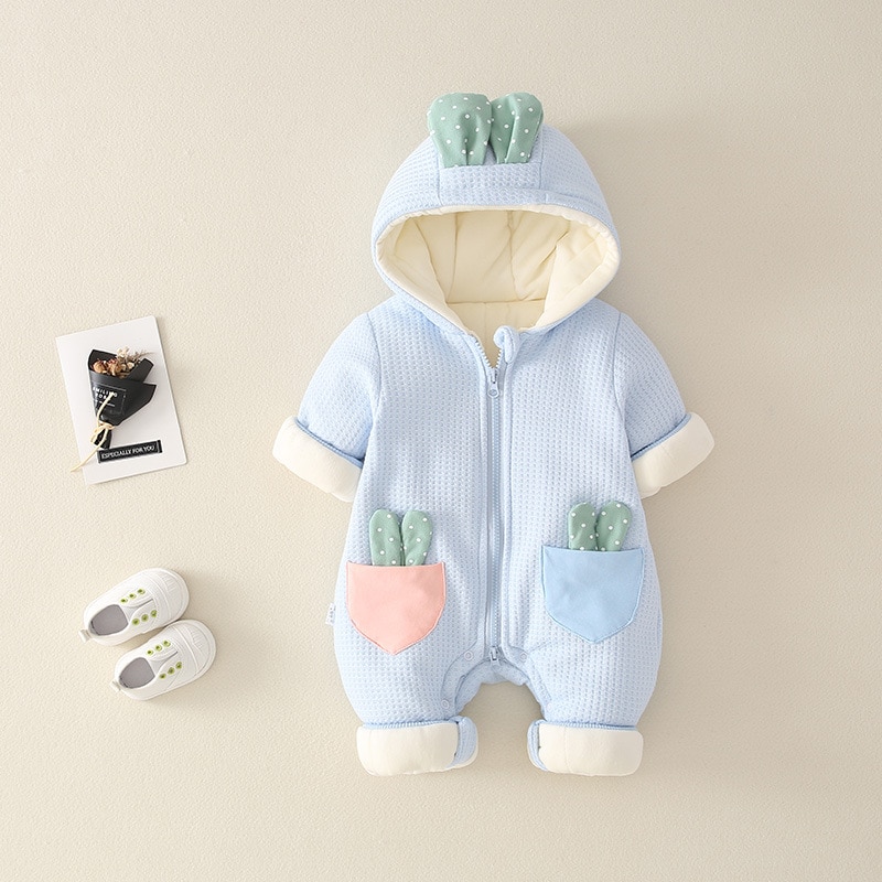 Født drenge pige tøj baby kostume tyk jumpsuit vinter vinterdragt kaktus romper bomuld sød komfortabel  -30: Lyseblå / 18m