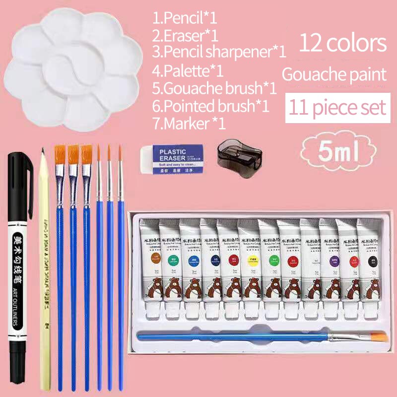 Gouache paint set for beginners 24/12 color students with children washable kindergarten drawing blackboard pigment art supplies: 12 colors set A