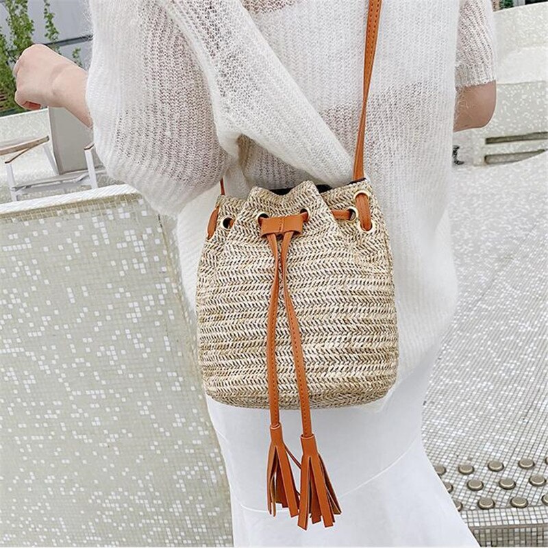 Sommer dame bag retro drawstring bucket bag handbag women's tassel portable slung shoulder bag