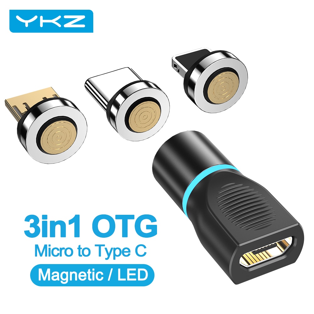 YKZ 3A Magnetic Adapter Micro to Type C to Type C Converter Micro to Lightning Magnet Adapter Data Transfer for iPhone Samsung