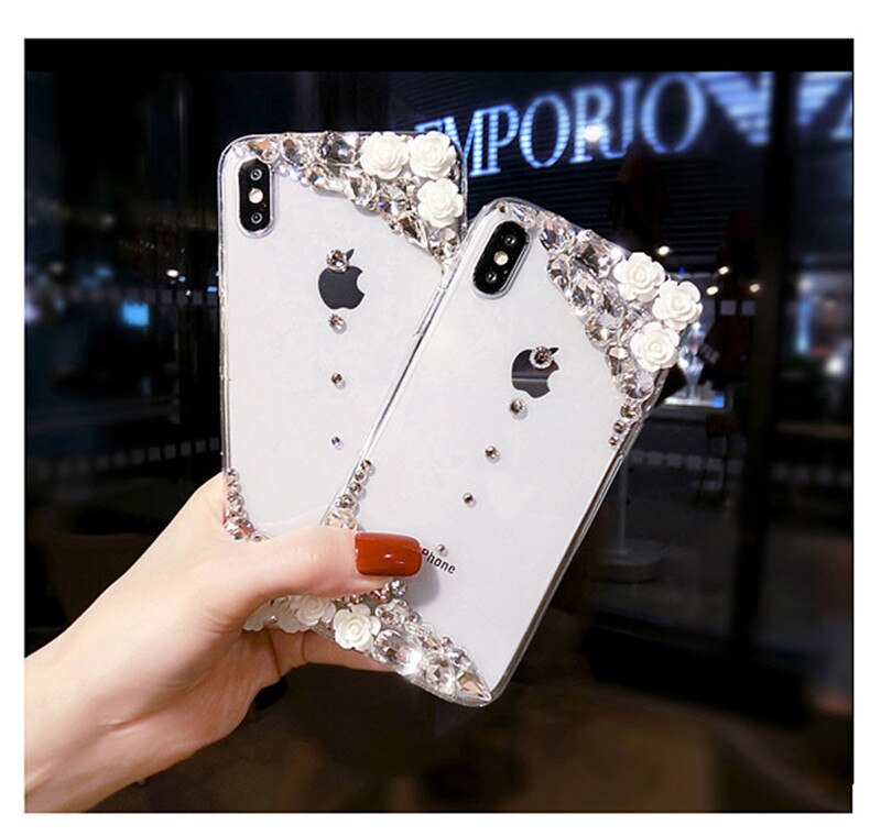 For iPhone X XR 11 XS Max 7 8 6 6s Phone Case Luxury Rhinestone Transparent Phone Case For iPhone 11 12 Pro SE Soft Cover Case