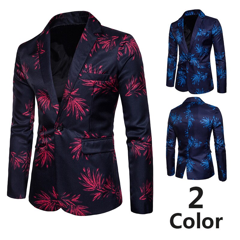 Man Red Blue Flower Male Print Blazer Suit Men Slim Fit Leisure Business Luxury Male Blazer Jacket
