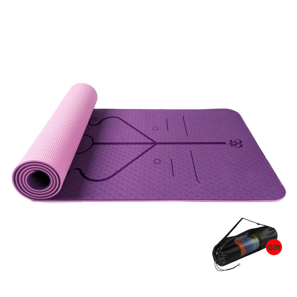 Dubbla lager 183*61*0.6cm tpe yoga halkfri matta yoga träningsdyna med positionslinje för fitnessgymnastik och pilates: B