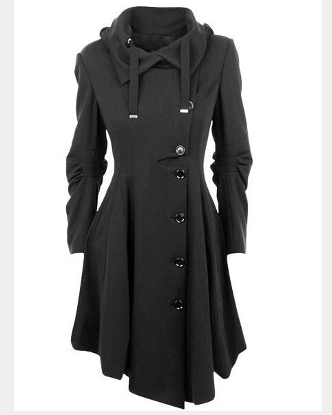 Manteau Long en laine pour femme, Trench noir, style gothique, , Vintage, hiver: XL
