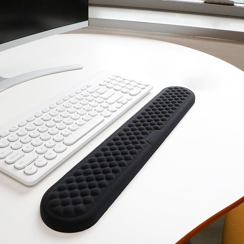 Ergonomisk håndledsstøtte til tastatur og mus, pude i memory foam, slidstærk, skridsikker, blød lycra-støtte for komfortabel skrivning: Mørkebrun