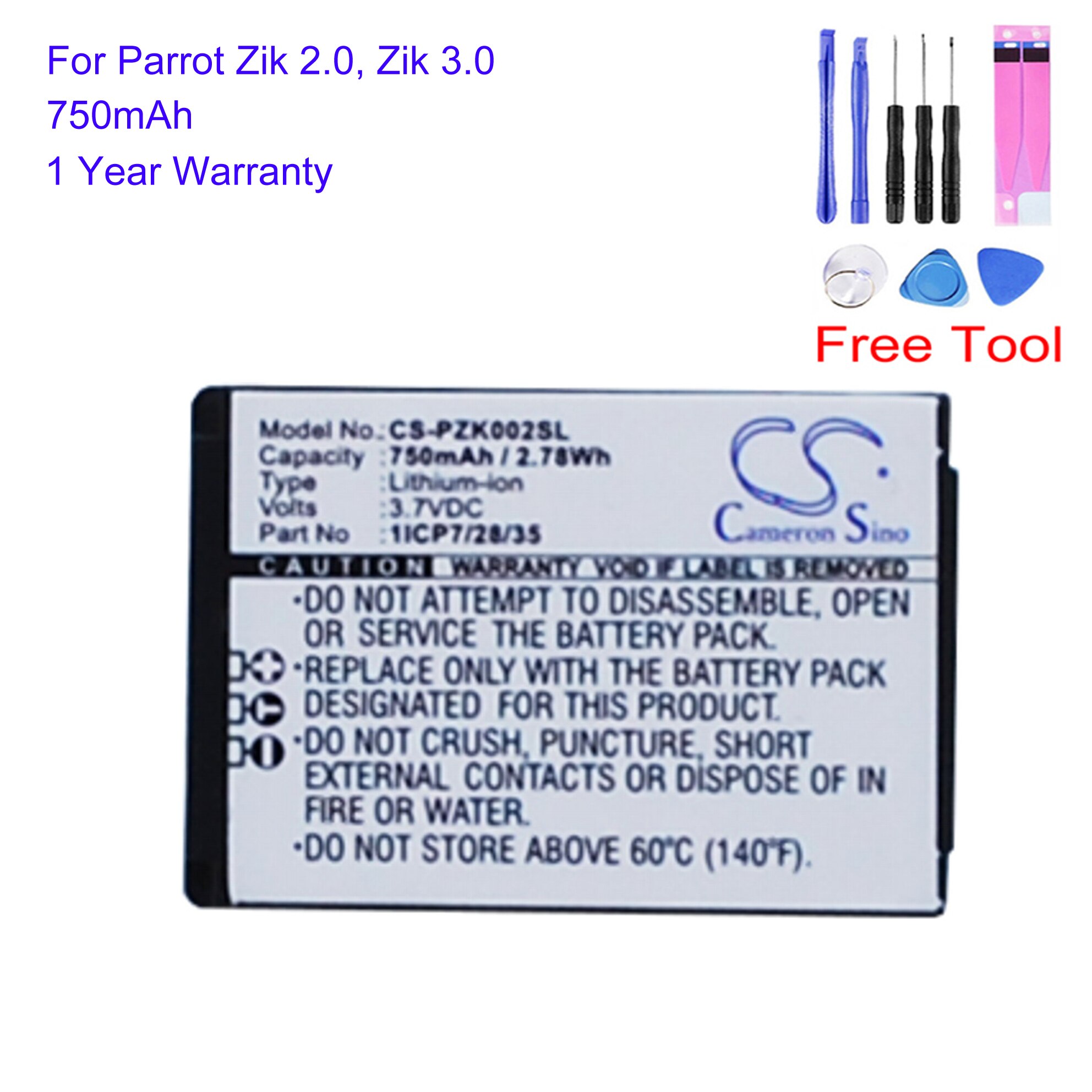 Cameron Sino-batería de repuesto inalámbrica para Parrot Zik 28/35 2,0 CS-PZK002SL, 1ICP7/3,0