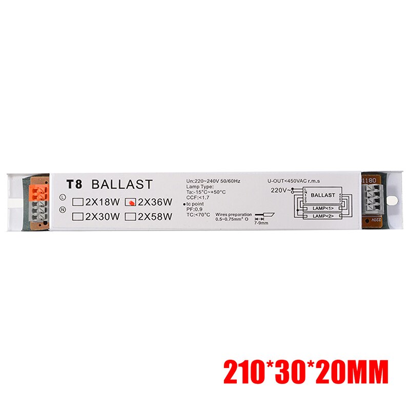 Balastro electrónico T8, lámpara fluorescente de 2x36W, accesorios de iluminación eléctrica, ahorro de energía, 50/60Hz, 1 ud.