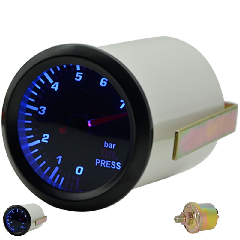 2 "52 Mm Universele Oliedruk Auto Gauge 0-7 Bar Meter Auto Blauwe Led