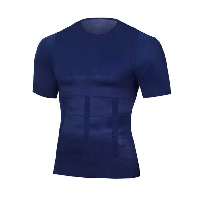 Men's Slimming Body Shaper Corset Shirt Compression Abdomen Tummy Belly Control Running Gym Sports Vest T Shirts Clothing: blue with sleeve / XL