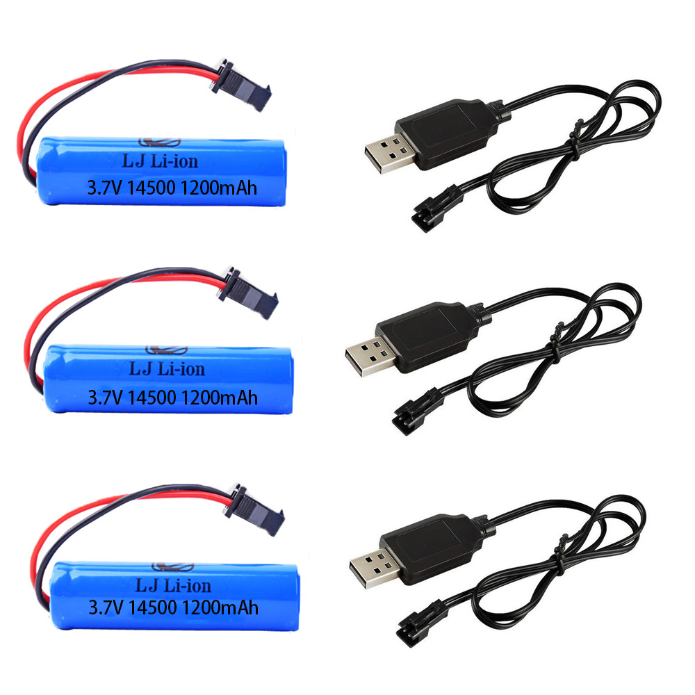 3.7V 1200mAh Batterij 14500 en oplader Voor C2 D828 RC Stunt Dump Auto Speelgoed Accessoire 3.7V 14500 Li-ion batterij met SM-2P Plug