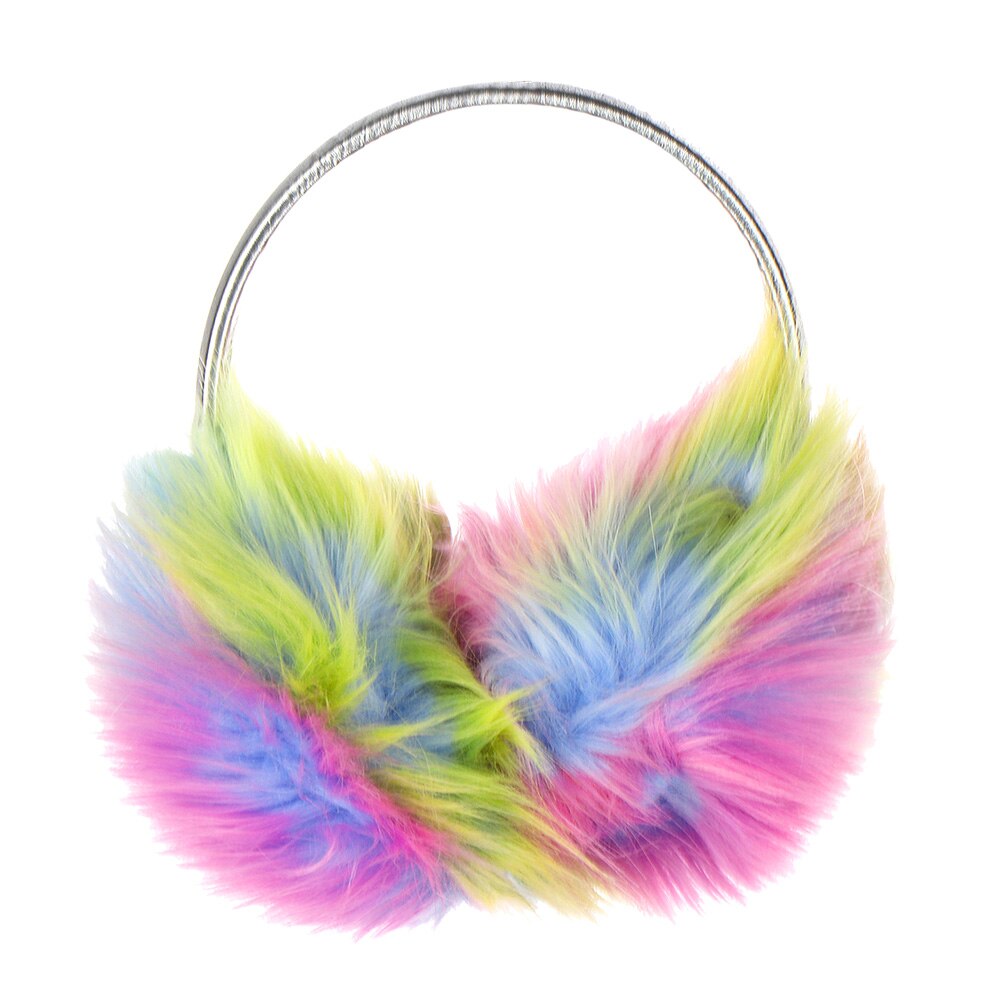 1Pc Winter Warm Faux Fur Earmuffs Cute Rainbow Earflap Plush Earmuff for Girls Ladies Women Hairbands Anti-Windshield Ear Muffs