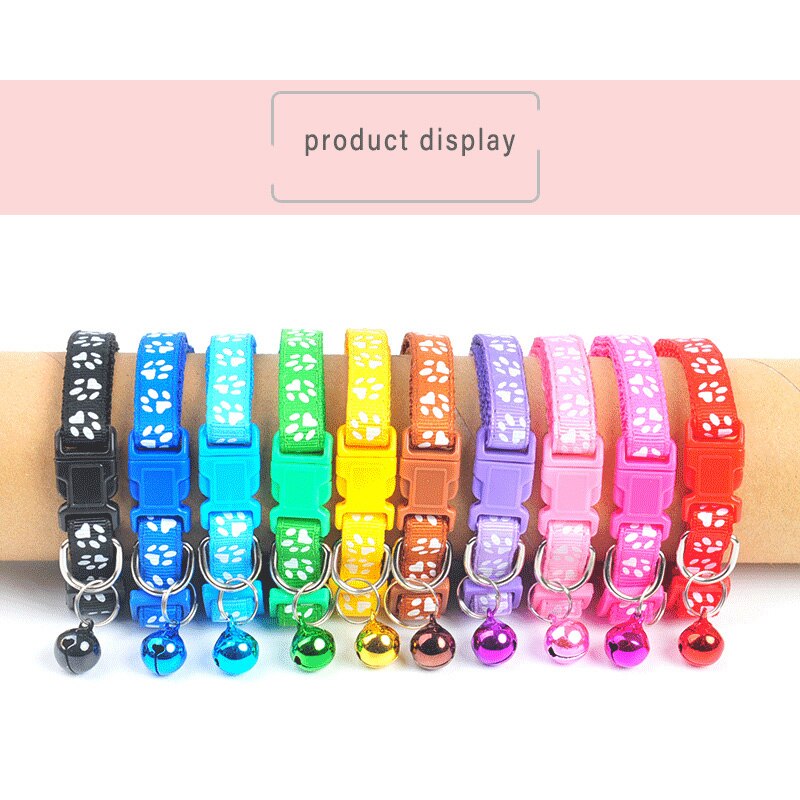 Hond Cartoon Footprint Kat Kraag Mode Leuke Bell Huisdier Kraag Teddy Bomei Kat Ketting Strip Pet Verstelbare Nylon Kraag