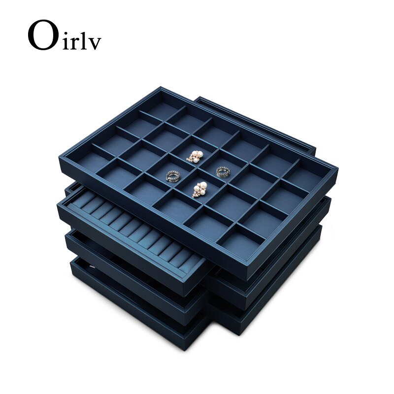 OIRLV – plateau à bijoux en cuir, 12/24 grilles, présentoir bleu pour bague, collier, Bracelet, emballage, organisateur de bijoux