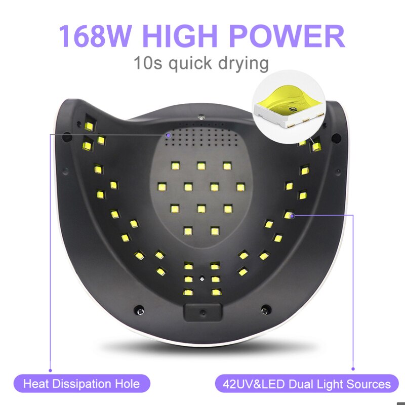 BLUEQUE-secador de uñas V1, 168W, 45 cuentas, lámpara UV LED de secado rápido, todo tipo de esmaltes en Gel, lámpara de secado automático de alta potencia