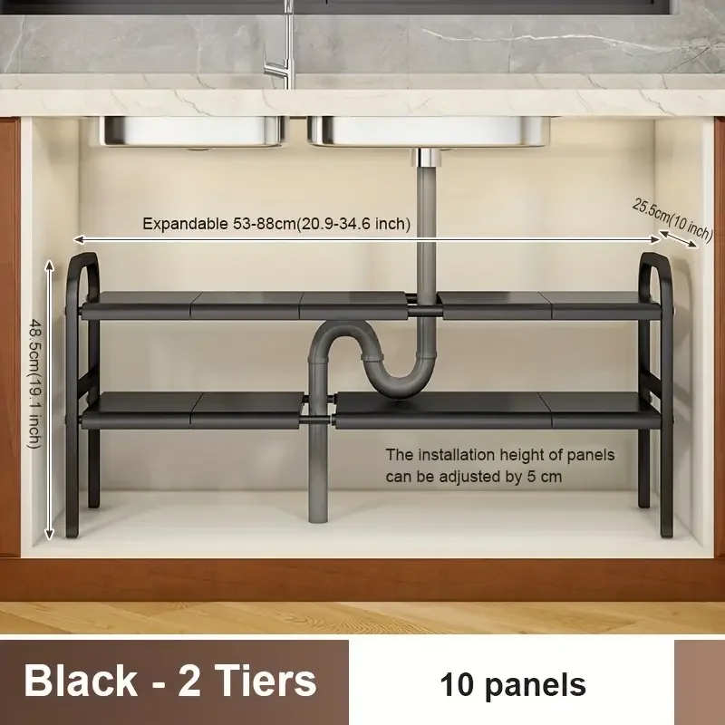 Kitchen Storage Shelf Under Sink Organizer Retractable Shelf For Under-sink Cabinet And Countertop Kitchen Organizer Rack: Dark Khaki