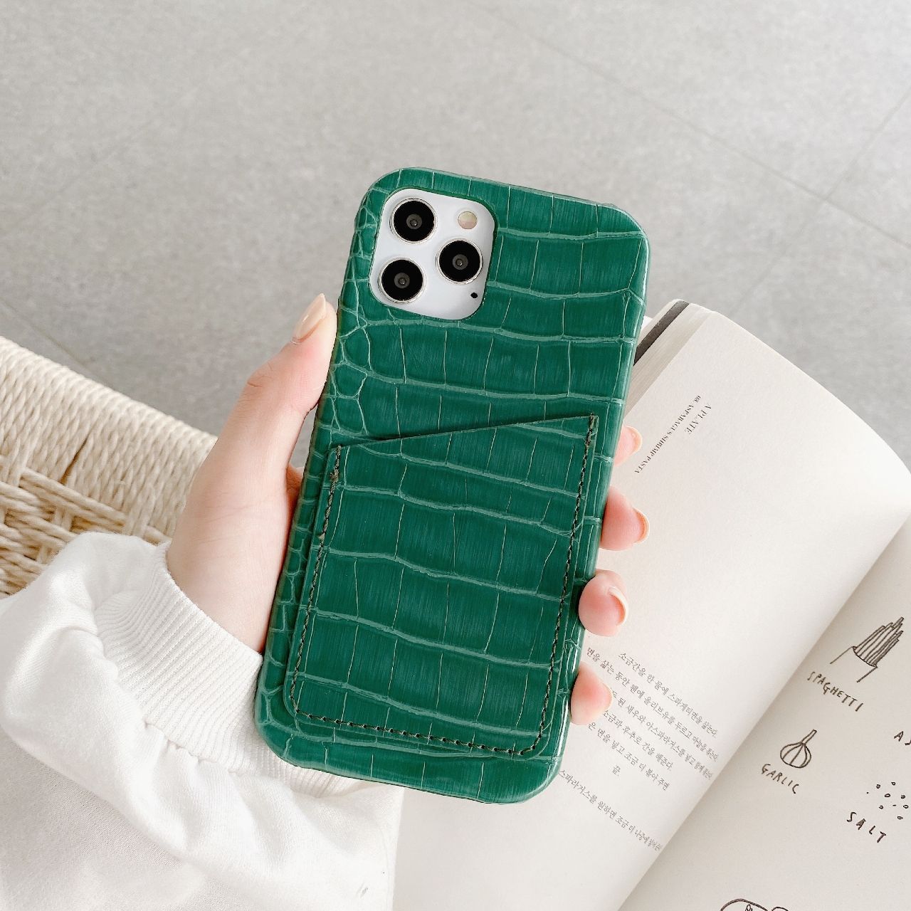 Custodia per telefono in pelle PU con motivo a coccodrillo Vintage retrò per iPhone 12 Mini Pro XS MAX XR X 7 8 Plus SE Cover per telefono: Green