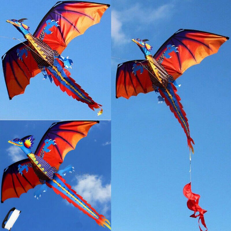 Kinderen buiten enorm grappig 3d draken vlieger vliegen lange staart luchtlijn touw