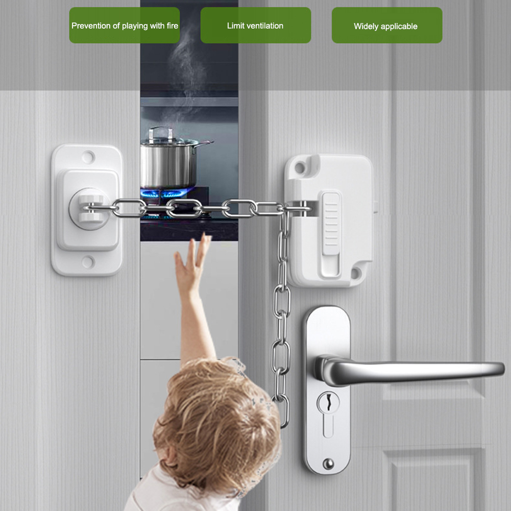 Window Frame Safety Chain Lock Self Adhesive Window Limiter Lock No Drilling Adjustable for UPVC Wooden Sliding Window