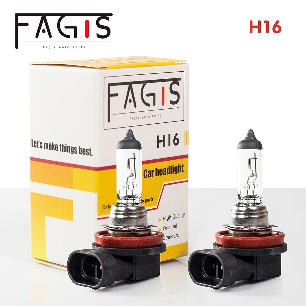 Fagis 2Pcs Longlife H16 Halogeenlamp 12V 19W PGJ19-3 Base 3350K Auto Mistlampen Clear Quartz glas Auto Koplamp Lamp