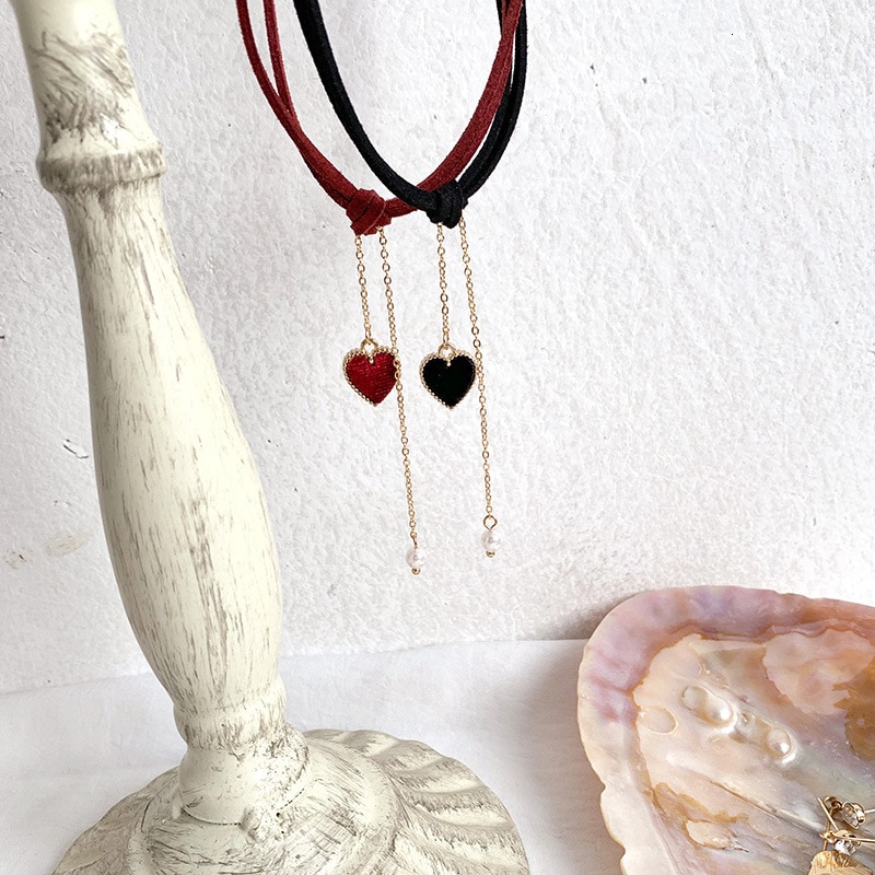 Women Chokers Necklaces Trendy Chain Cotton Heart Party Necklace For Female Korean Jewelry Red Heart Necklace