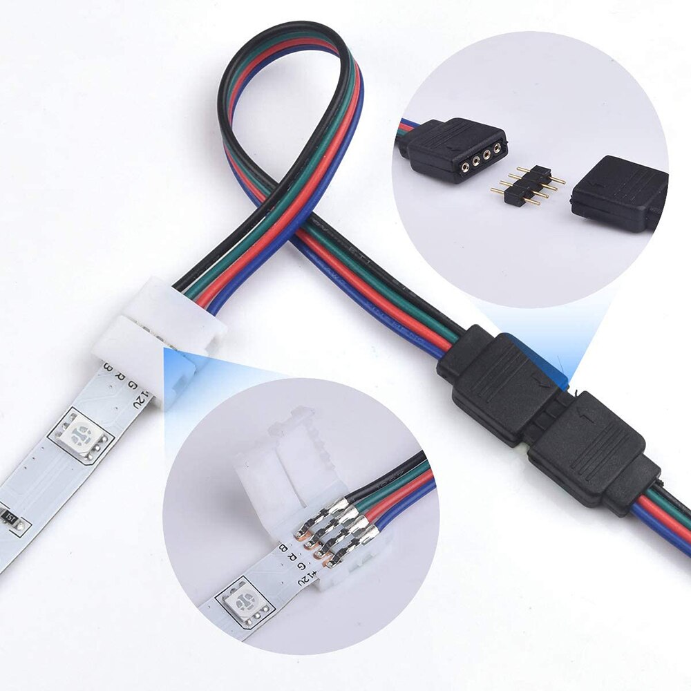 10mm 4Pin RGB tira de LED de conector de Luz Kits con T/L-en forma de tira sudaderas Clips en tira alambre conexión Terminal de empalme de tira LED