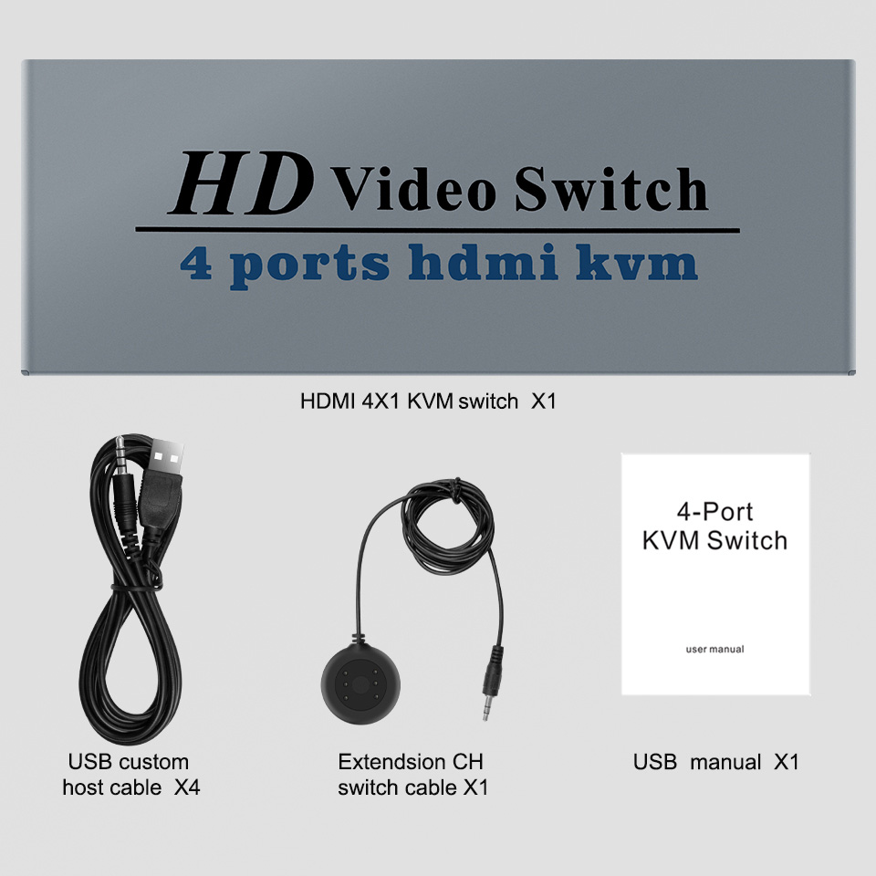 4K Switch KVM HDMI Switcher 4-poorts USB HDMI KVM Switch 4X1 4kX2K/30HZ HDCP 1.2 voor PC laptop windows & macs