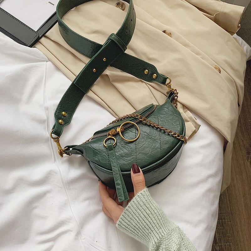 Pu læder crossbody tasker til kvinder kæde lille skulder enkel taske dame rejse håndtasker og punge: Grøn