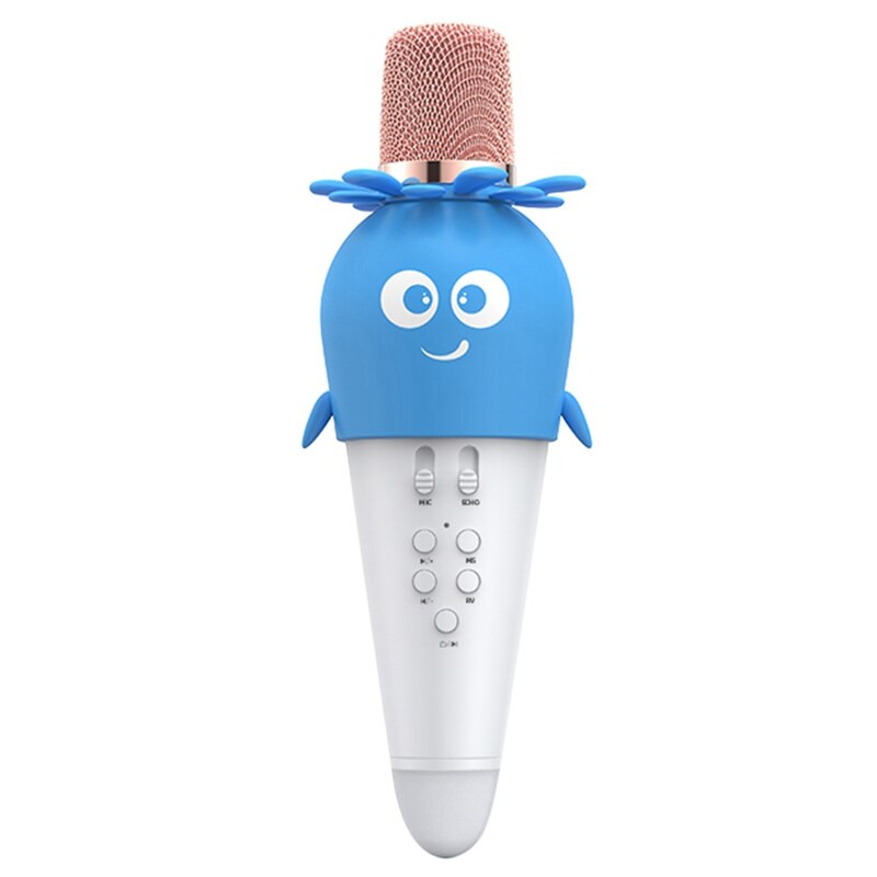 Wireless Bluetooth Microphone Handheld Condenser Mic Speaker with LED Lights Record Function Karaoke Mic for Kids: Blue   White