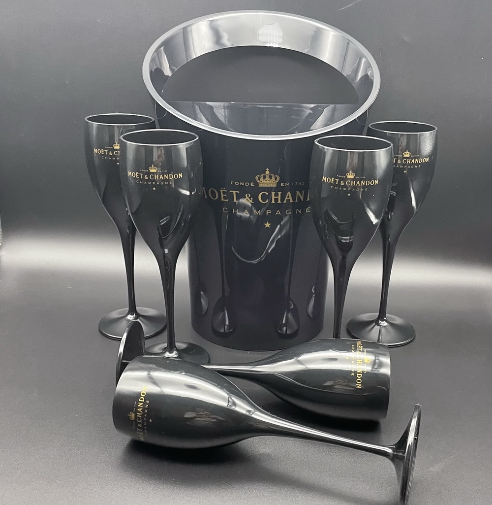 Svart mysterium plast bøtte/glass/brett champagne fløyter parti kjøler sett bar sett tilbehør