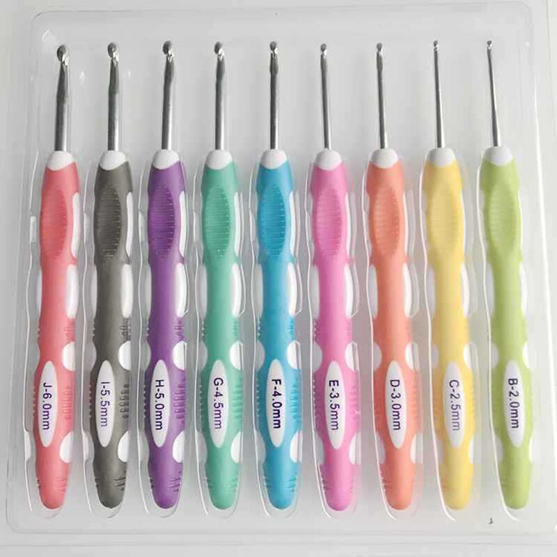 9Pcs/Set Ergonomic Crochet Hook Set Crochet Needles Knitting Needle Sewing Accessories: as picture