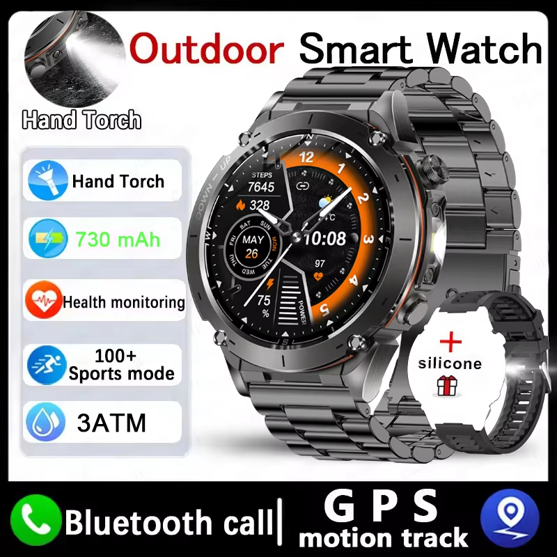 2025 Nuovo per Xiaomi GPS sport Astuto Della Vigilanza 730mAh grande batteria portato torcia bussola barometro Grado Militare Smartwatch da uomo: Grigio