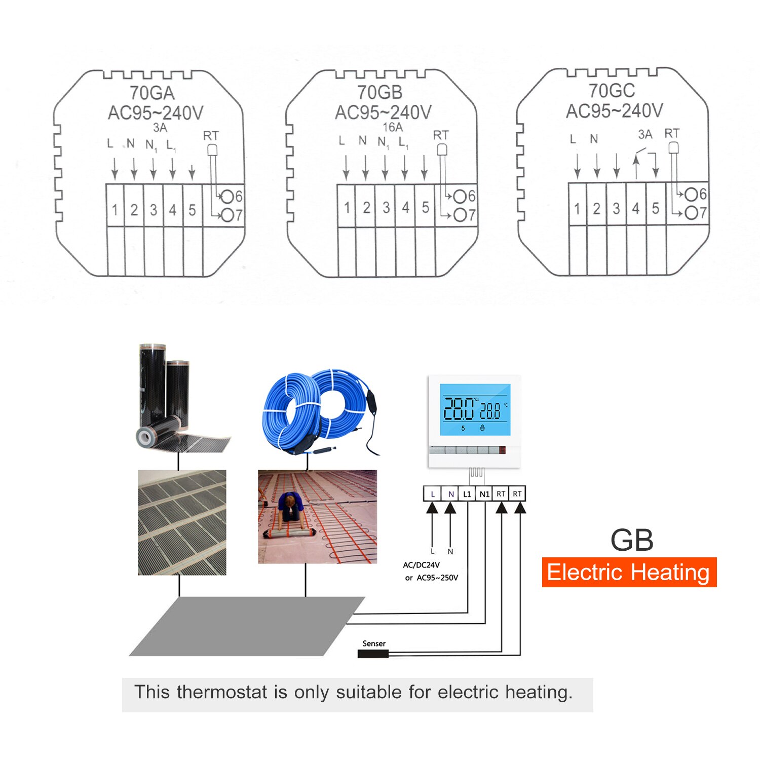 Tuya WiFi Smart Water Heating Thermostat Programmable Temperature Controller Compatible with Alexa Google Home Large LCD Screen: V71GB Electric 