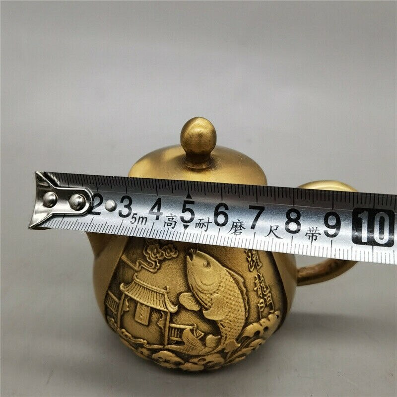 Chinese Antiques Collection Brass Carp Jumping Dragon Gate Teapot