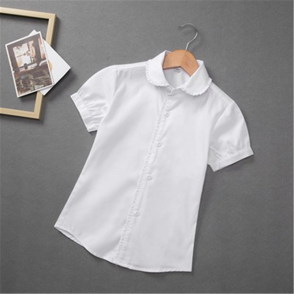 Baby Toddler Teenager School Girls Blouse Shirt White Short Sleeve Girl Tops Cotton Shirts For Kids Children 6 8 10 12 Years: style 1 / 17