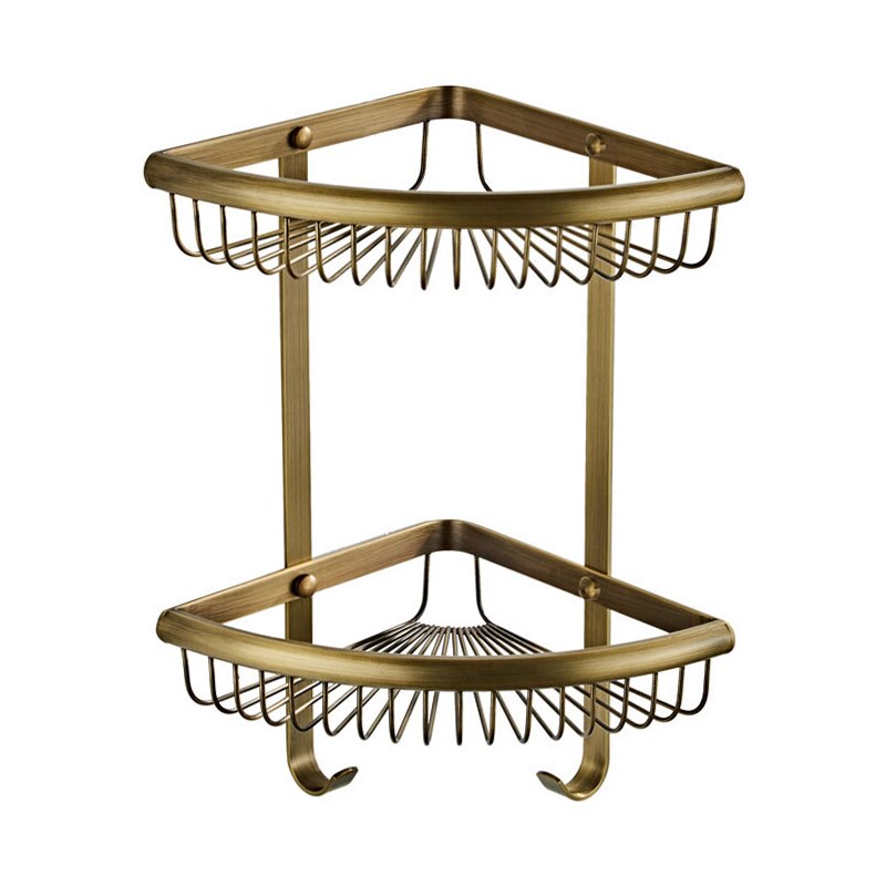 Badeværelse hjørnehylde sort shampoo holder badekar opbevaring 2 plan badehylder kobber blank krom finish: Antik bronze