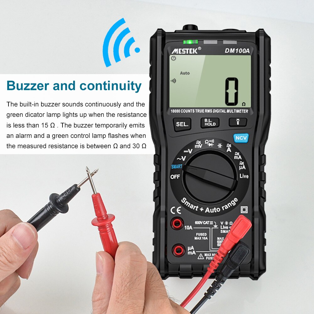 MESTEK DM100A Digital Multimeter Universal Meter 10000 Count AC/DC Voltage AC/DC Current Resistance Capacitance Measurement Tool