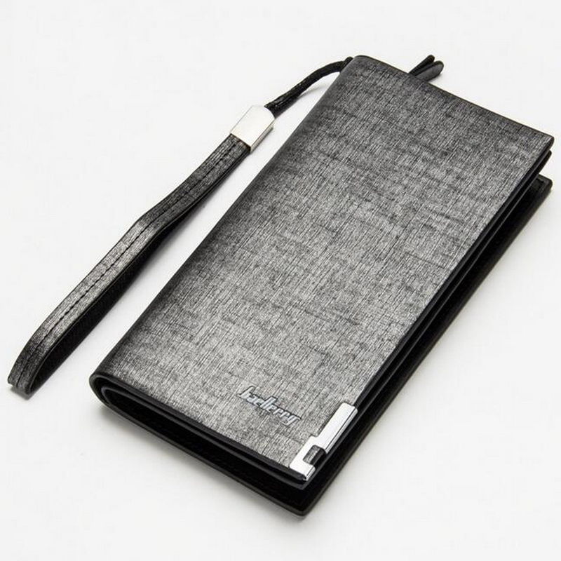 Newest Men's Leather Bifold ID Card Holder Long Wallet Purse Checkbook Clutch Billfold: Gray