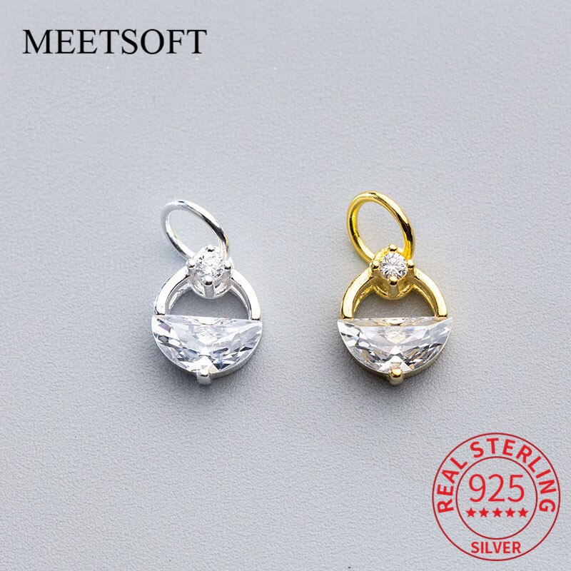 Meetsoft romantische 925 große zirkonia-rundanhänger aus sterlingsilber, hohl, diy-schmuck, minimalistisch, schickes accessoire