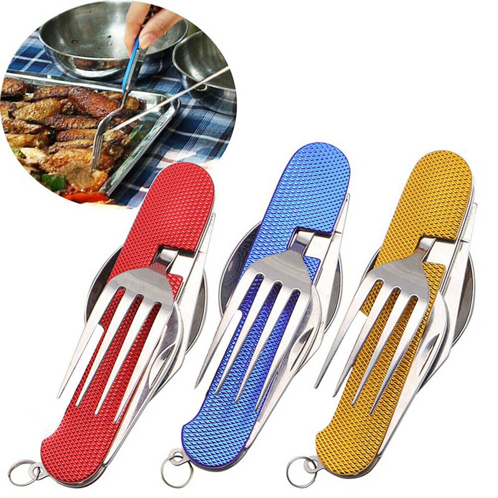 3 In 1 Folding Spoon Knives Fork Set Multifunction Travel Camping Tableware Kit can CSV