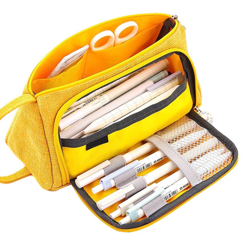 Women Cosmetic Bag Large Capacity Pen Cosmetics Storage Bag Canvas Pouch Pencil Stationery Case Holder For School Office: Yellow