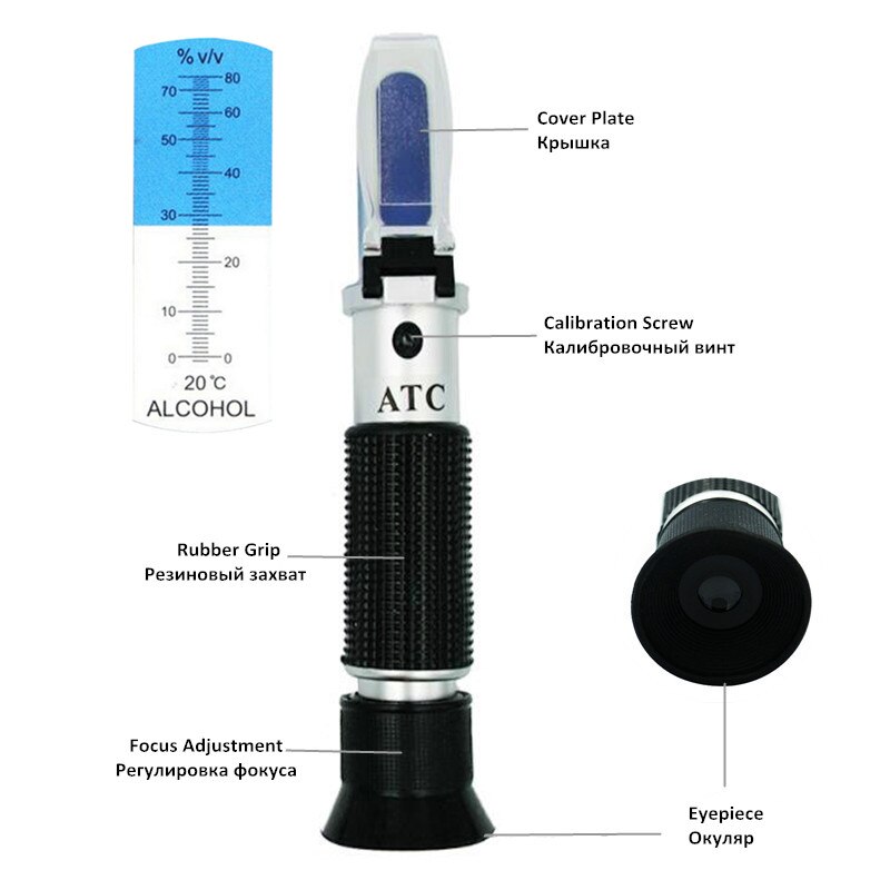 Handheld alcohol tester refractometer (0-80%) oenometer monitor detector of liquor meter with ATC