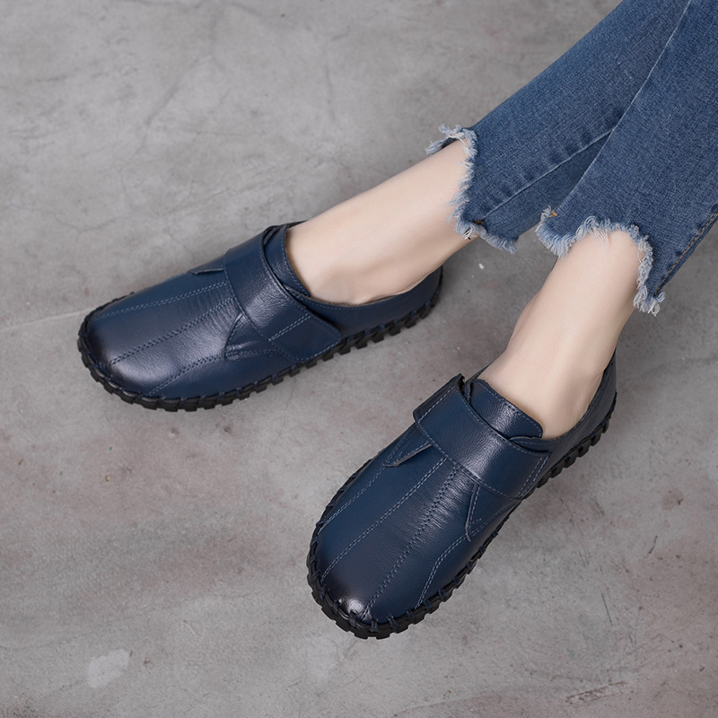 Sapatos de couro genuíno para mulher outono apartamentos feminino gancho loop sapatos ortopédicos tamanho grande 42 mocassins femininos senhoras mocassins azuis: royal blue / 7,5
