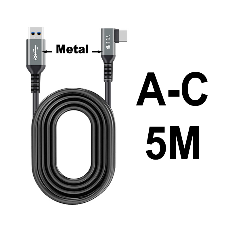 For Oculus Link Cable 5M 6M 7M USB C Fast Charging Data Cord Oculus Quest 2 Link Cable 16ft Quest2 Full Set VR Accessories: Metal A-C 5M