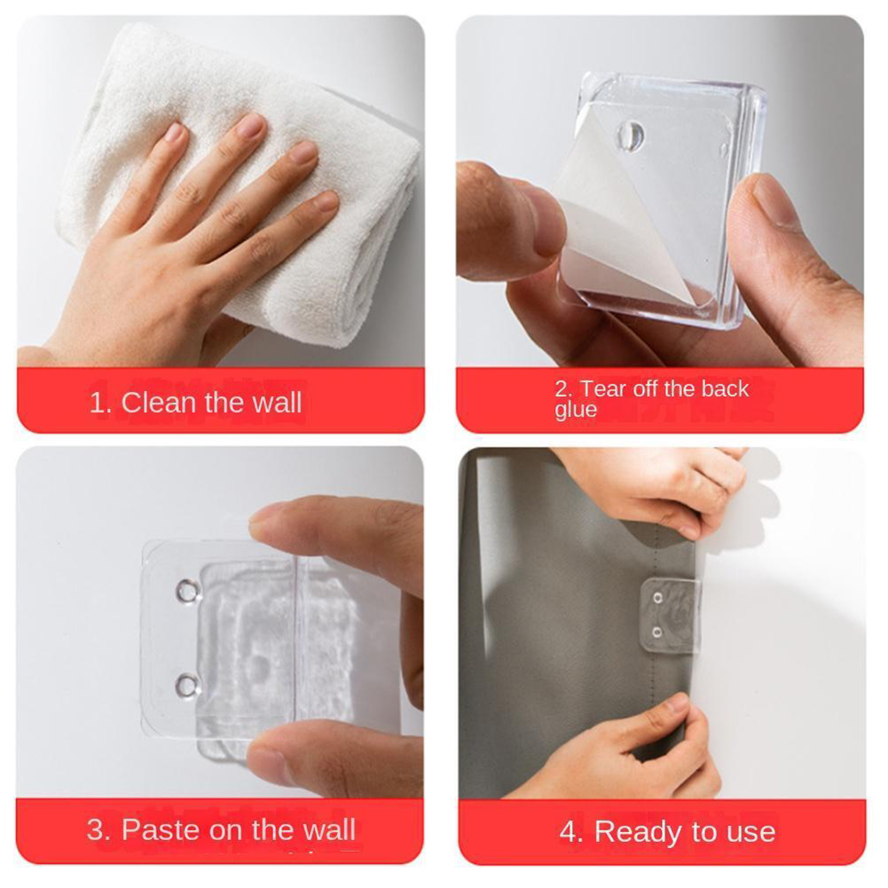 4 Stück Duschvorhang-Clips, winddicht, selbstklebend, Duschvorhang-Clips, WC-Vorhang-Ringe, Clip-Halter, Badezimmer-Zubehör