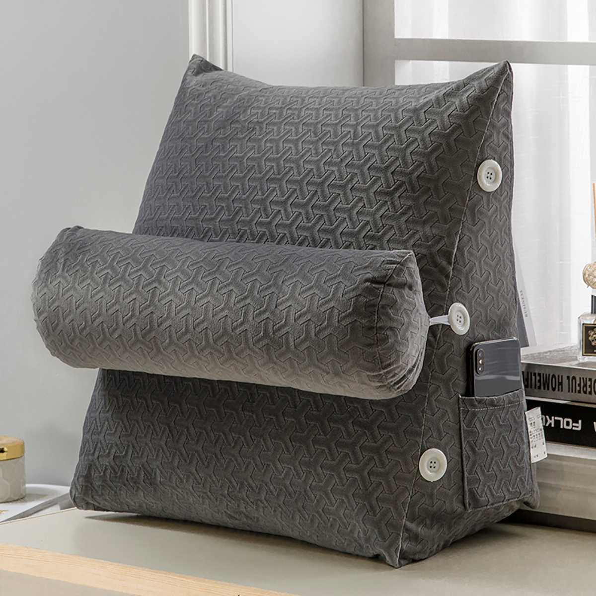 45*50*22cm Comfort Wedge Bed Reading Pillow Large Big Sofa Bedside Bed Lumbar Support Cushion Backrest Back Rest Pillow Bedroom: Dark Gray