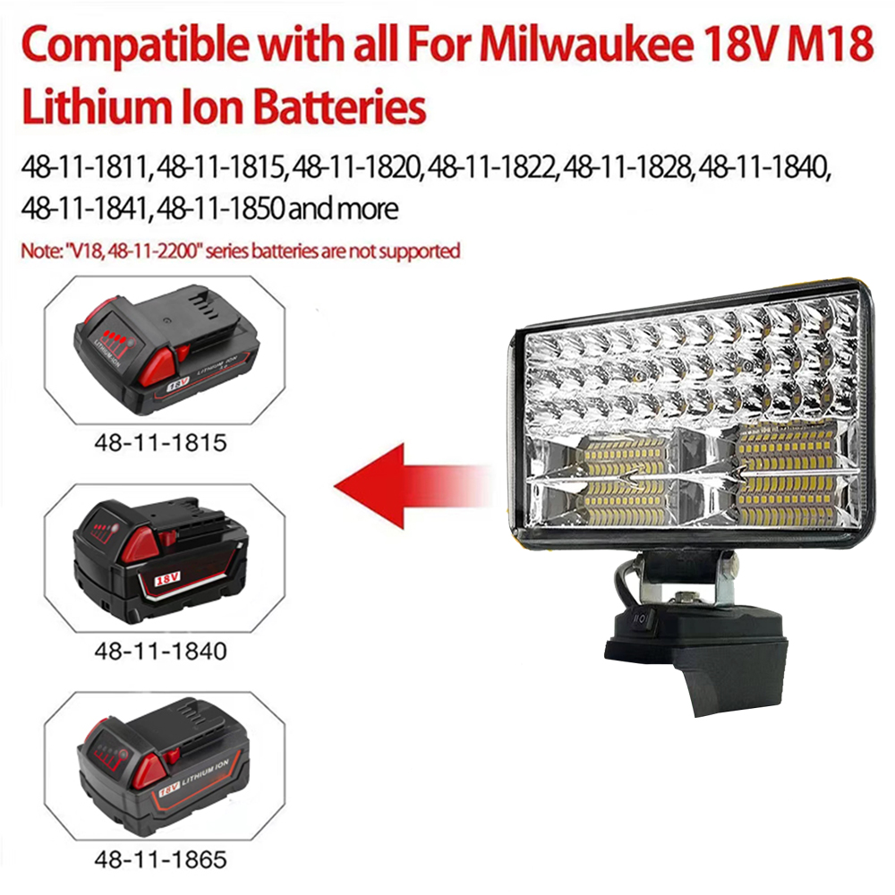 Luz Led para Milwaukee, batería de 18V, focos portátiles de 8 pulgadas, inalámbrico, para trabajo al aire libre, pesca, herramienta de emergencia portátil, luz de trabajo