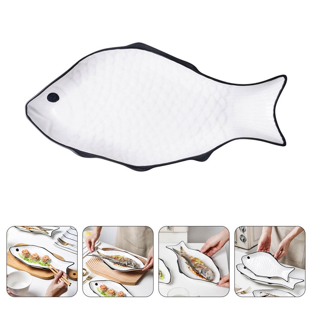 Steamed Fish Plate Steaming Fish Tray Ceramic Fish Plate for Shop Restaurant Hotel