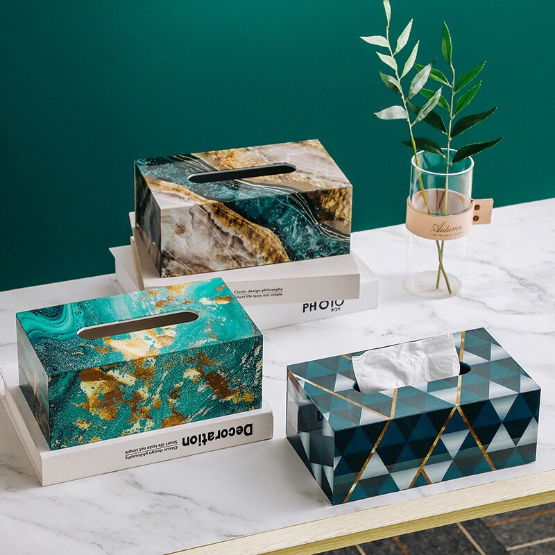 Marble Texture Tissue Box Acrylic Material Desktop Toilet Napkin Holder Office Desk Living Room Bedroom Tissue Protection Box