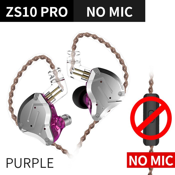 Kz ZS10 Pro In Ear Headset Metalen 4ba + 1dd Hybrid 10 Eenheden Hifi Bas Oren Monitor Oortelefoon Sport Noise cancelling Weer Zsx: ZS10Pro Purple NoMic