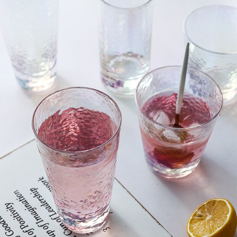 Glass Cup Milk Coffee Fruit Juice Tea Cups Rainbow Clear Glass Colorful Japanese-style Household Wine Glass